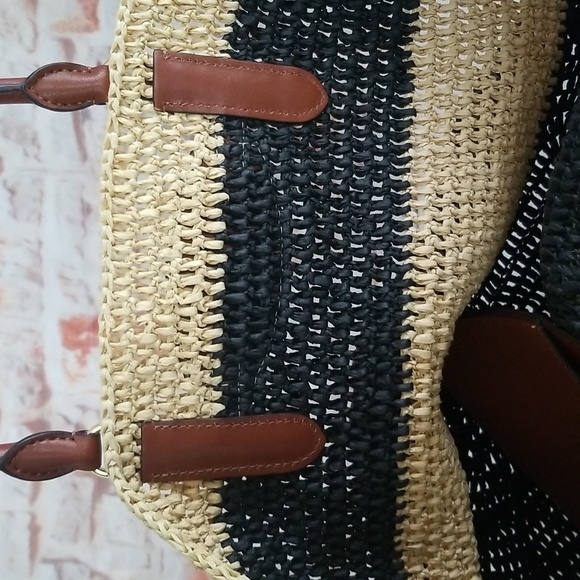 New Ralph Lauren Striped Straw Daphney Tote Bag - Picture 12 of 14